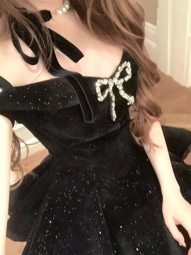 Yueyang Velvet Y2K Off Shoulder Mini Dress Private