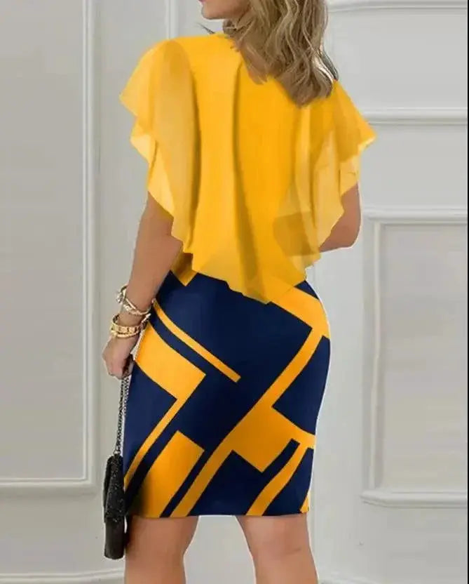 Geometric Print Ruffle Hem Mini Dress For Summer Style