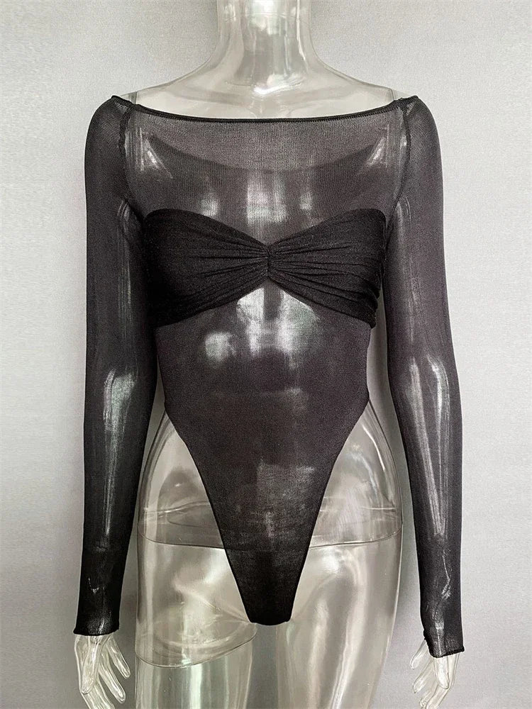 Trendix See Through Mesh Bodysuit Women Backless
