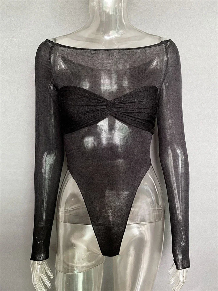 Trendix See Through Mesh Bodysuit Women Backless
