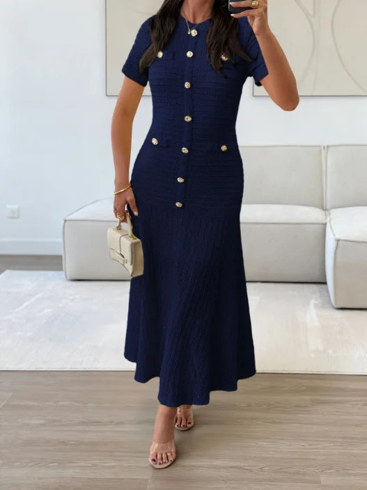 Shuangfuxiang Gold Button A Line Dress