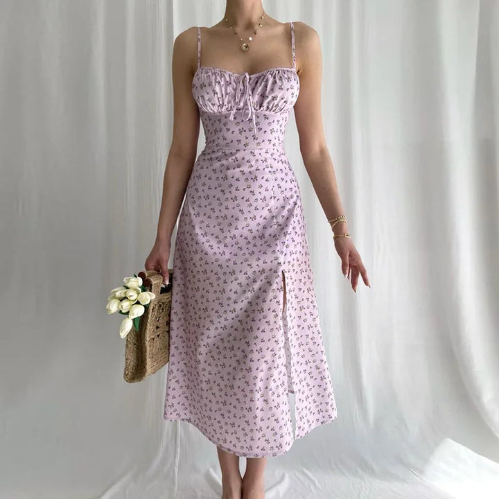 Women Elegant Floral Backless Bodycon Beach Dress