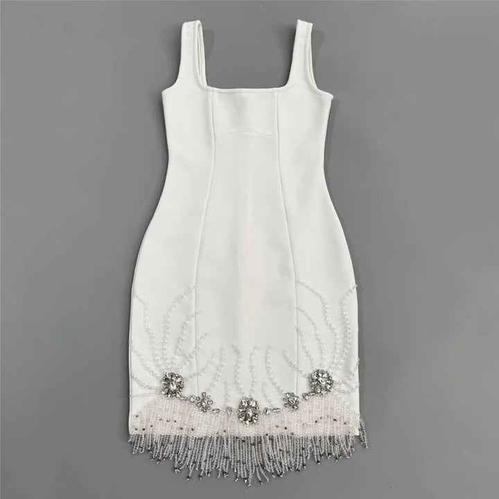 Women Sleeveless Bandage Dress Beading Tassel