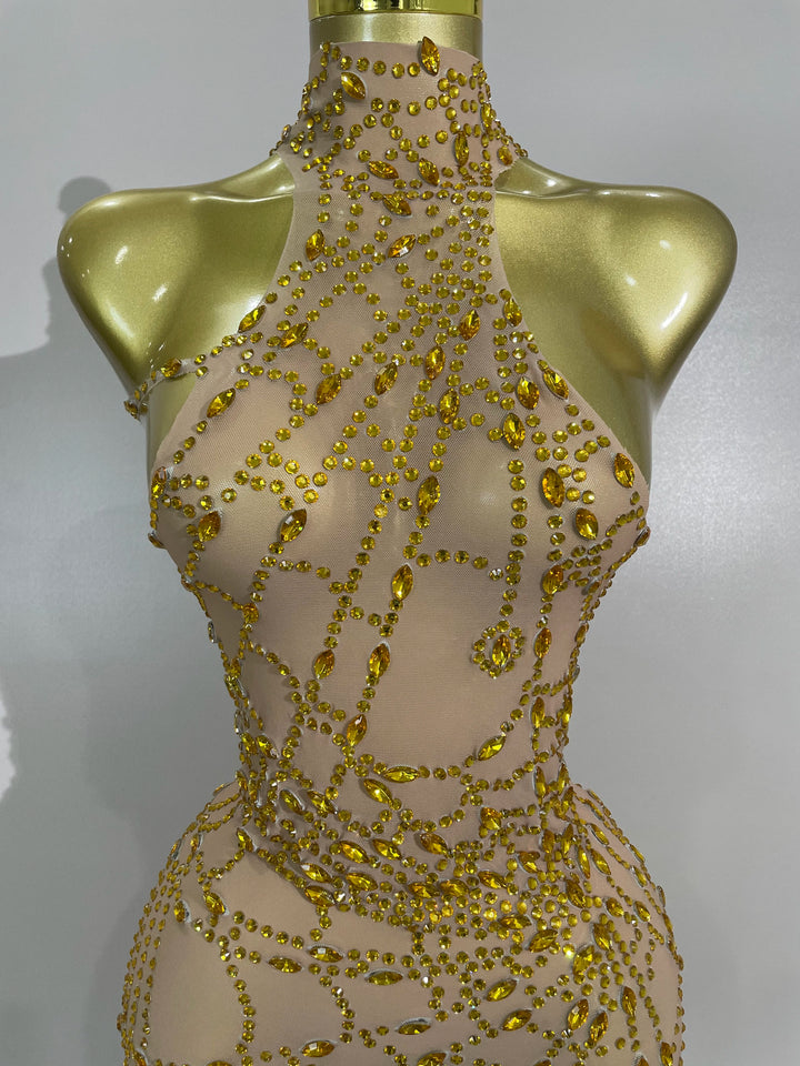 Sparkle Diamond Mesh Bodycon Mini Dress With