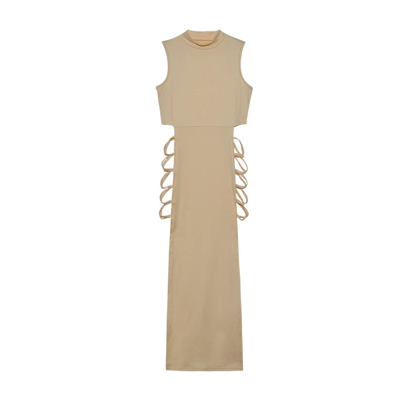 Criss Cross Cut Out Bodycon Dress Mock Neck