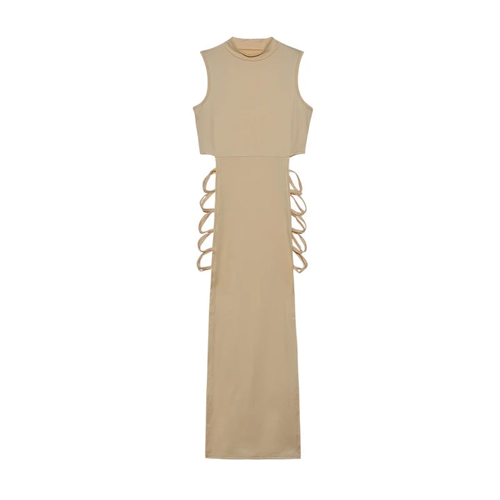 Criss Cross Cut Out Bodycon Dress Mock Neck