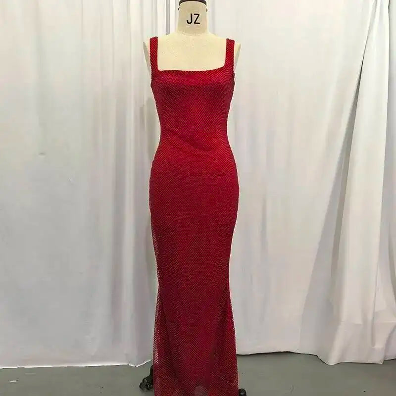 Sleeveless Sequined Mesh Maxi Dress Bodycon