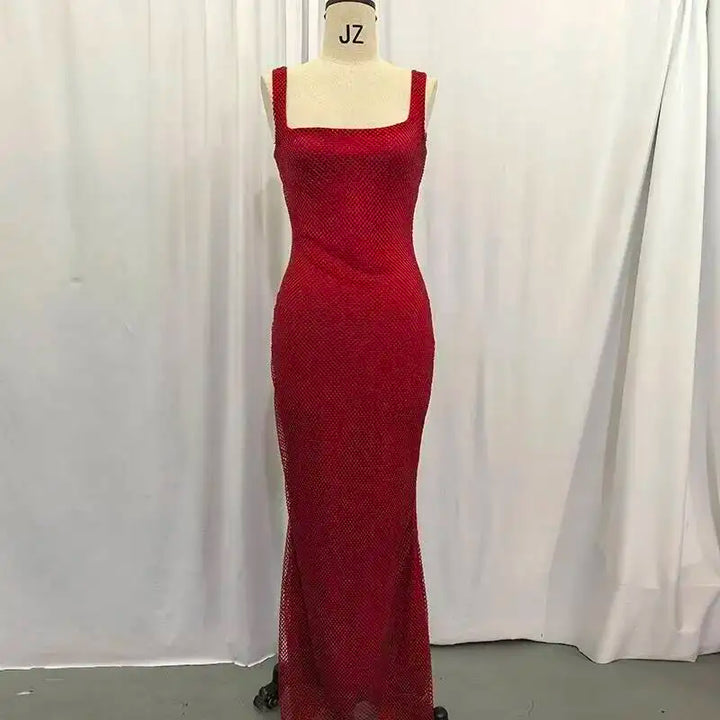 Sleeveless Sequined Mesh Maxi Dress Bodycon