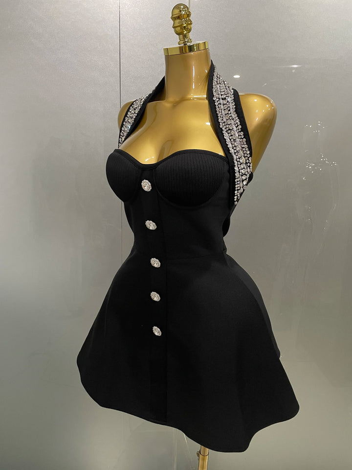 Stunning Black Sequin Off Shoulder Crystal Slim