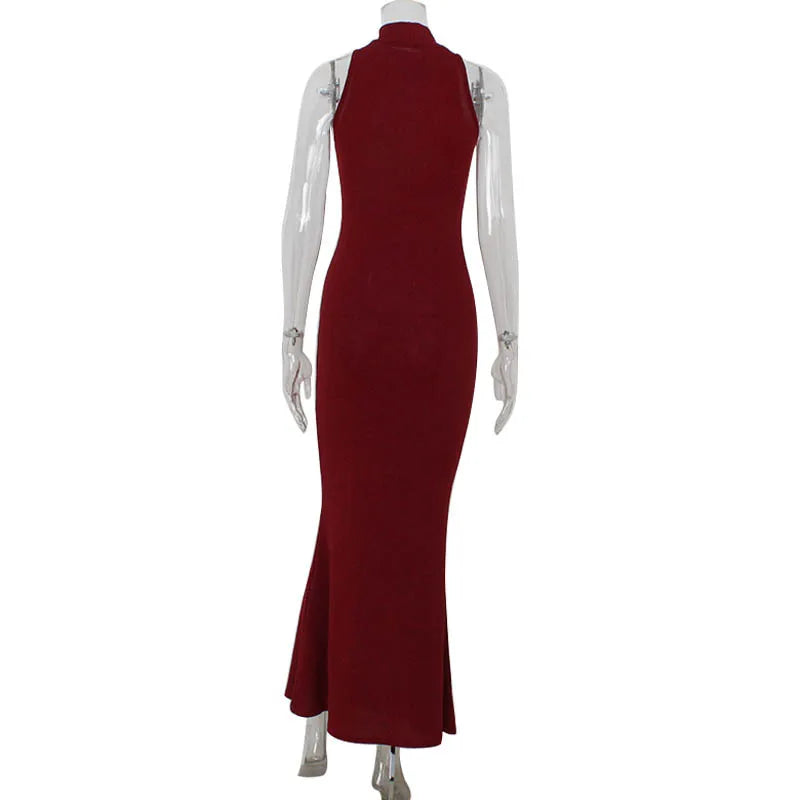 Exclusive Red Sequin Sleeveless Maxi Knit Bodycon