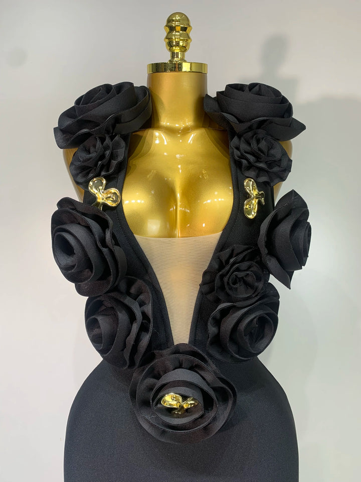 Luxury 3D Floral Bandage Dress For Stunning