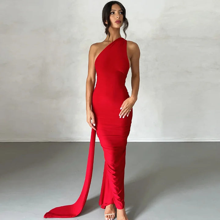 Elegant Y2k One Shoulder Maxi Dress Scarf Backless