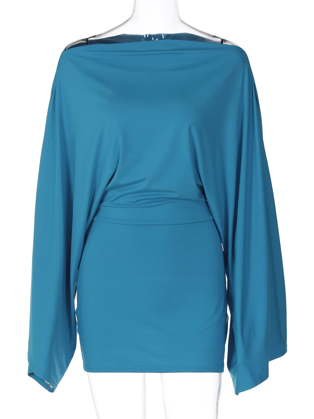 Hugcitar Sexy Ruched Long Cloak Sleeve Mini Dress