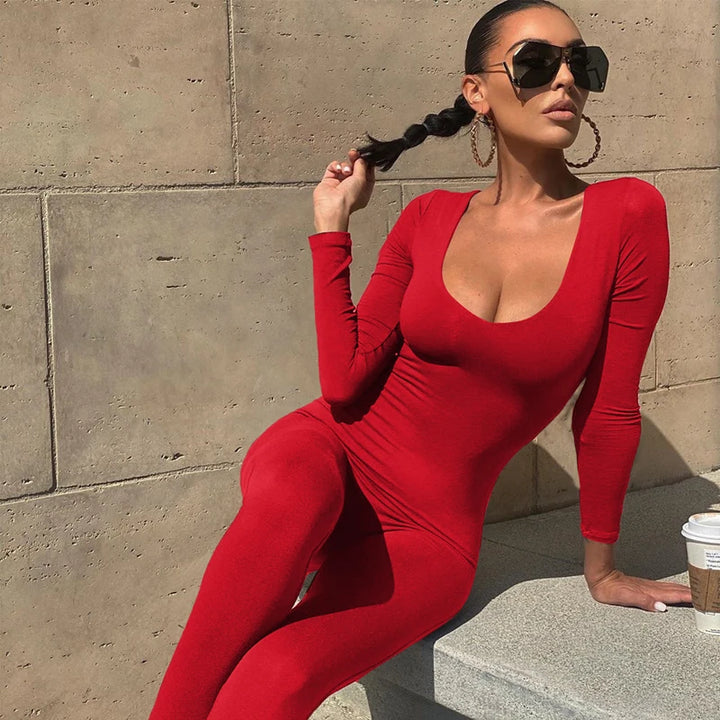 Dulzura Women Autumn Winter Knit Jumpsuit Bodycon