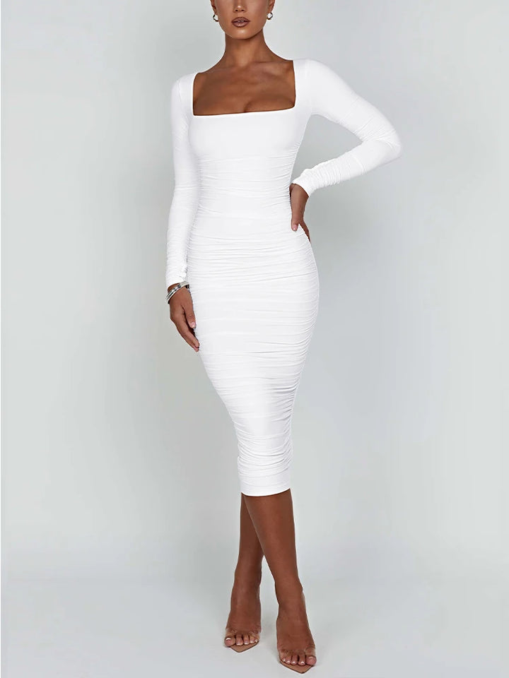 Autumn Bodycon Dress Square Neck Long Sleeve