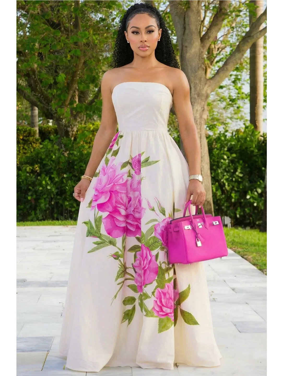 Floral Strapless Maxi Dress For Wedding Guest