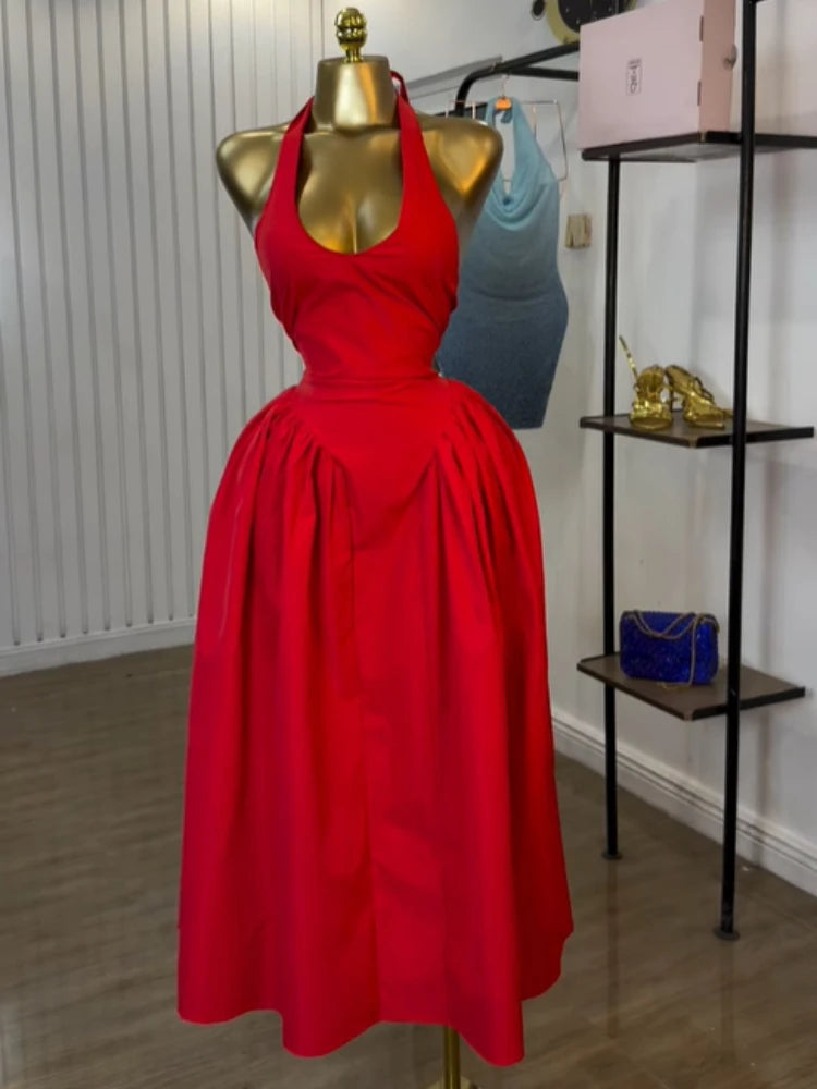 Halter Neck Backless Maxi Dress For Party Evening