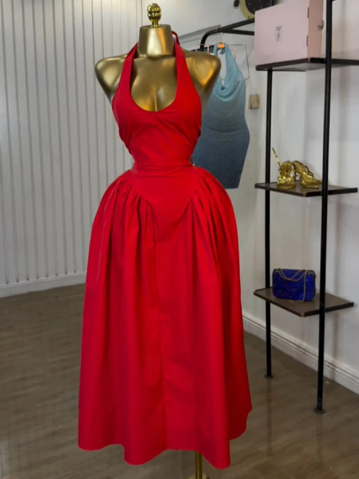 Halter Neck Backless Maxi Dress For Party Evening