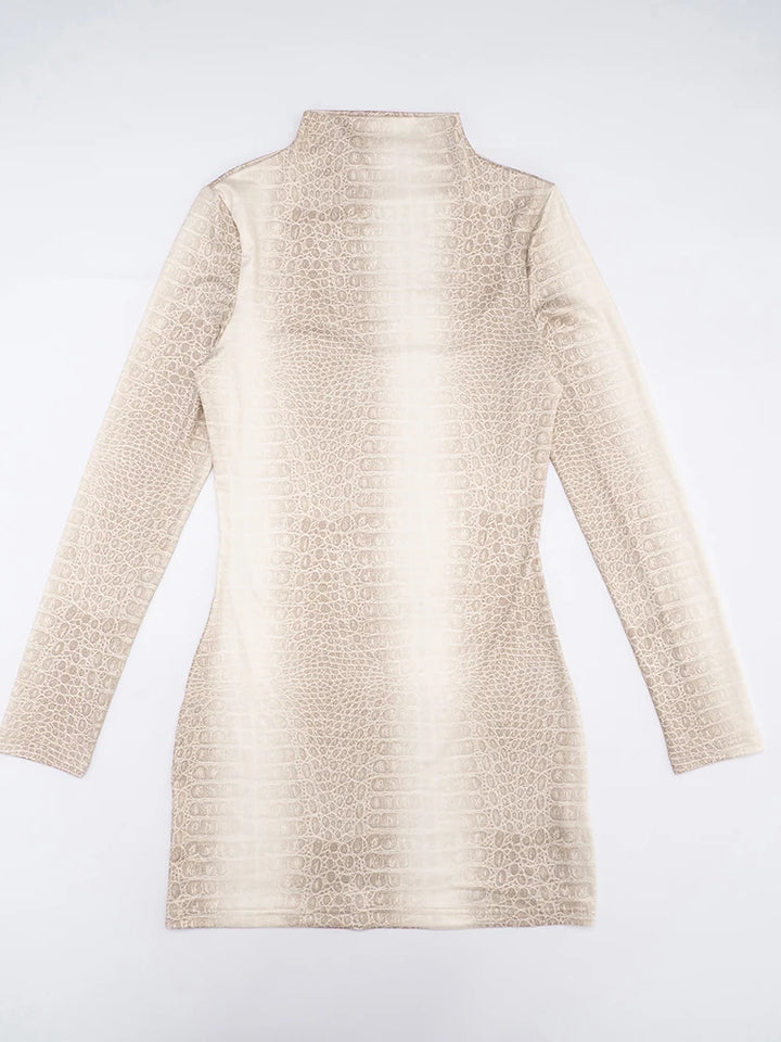 Bold Snake Print Full Sleeve Mini Bodycon Dress