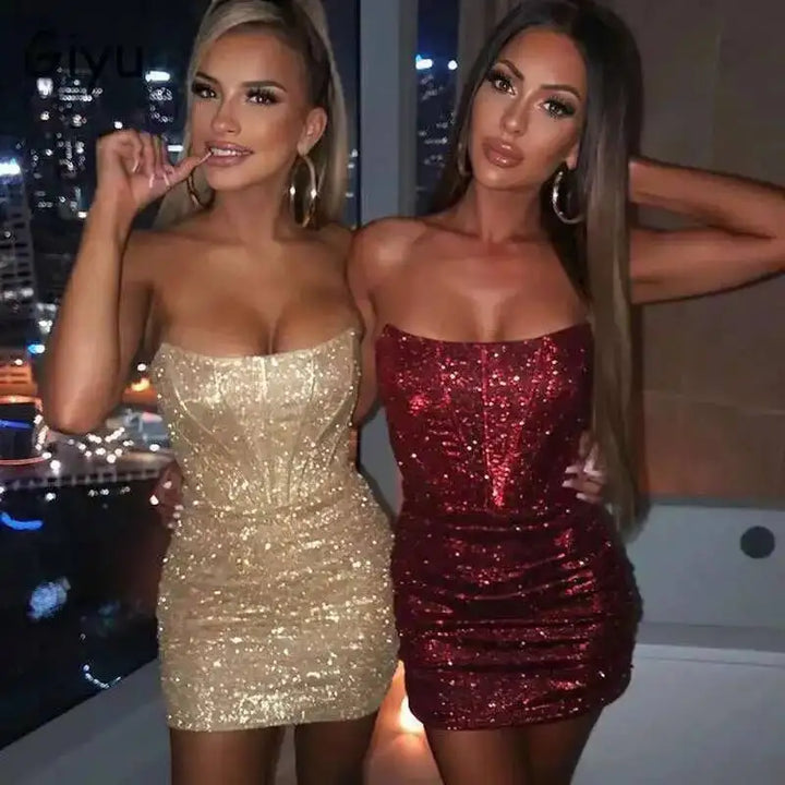 Giyu Strapless Night Club Glitter Bodycon Dress