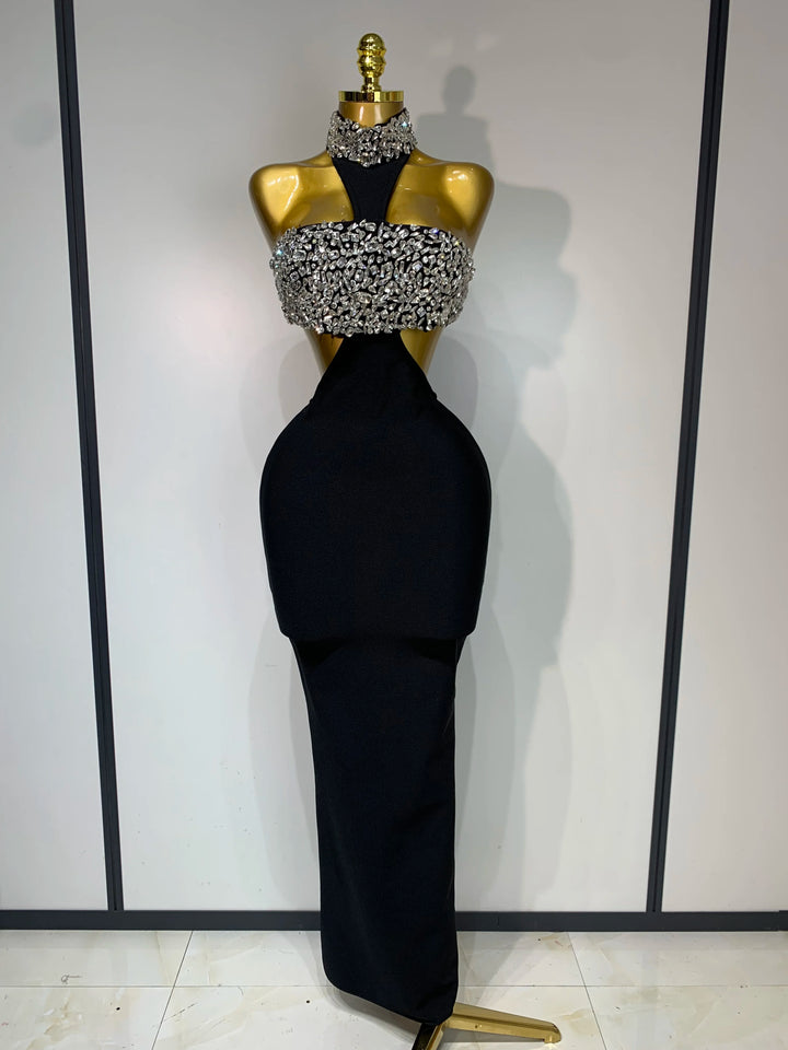 Women Backless Sparkly Crystal Bodycon Party Dress