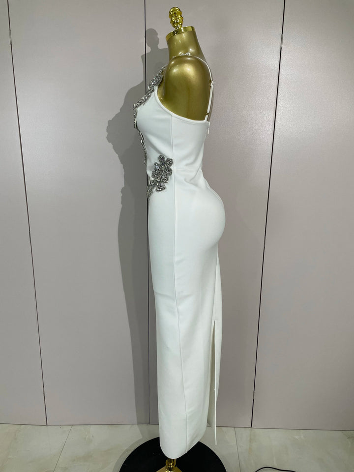 White Sparkly Crystal Diamond Backless Bodycon