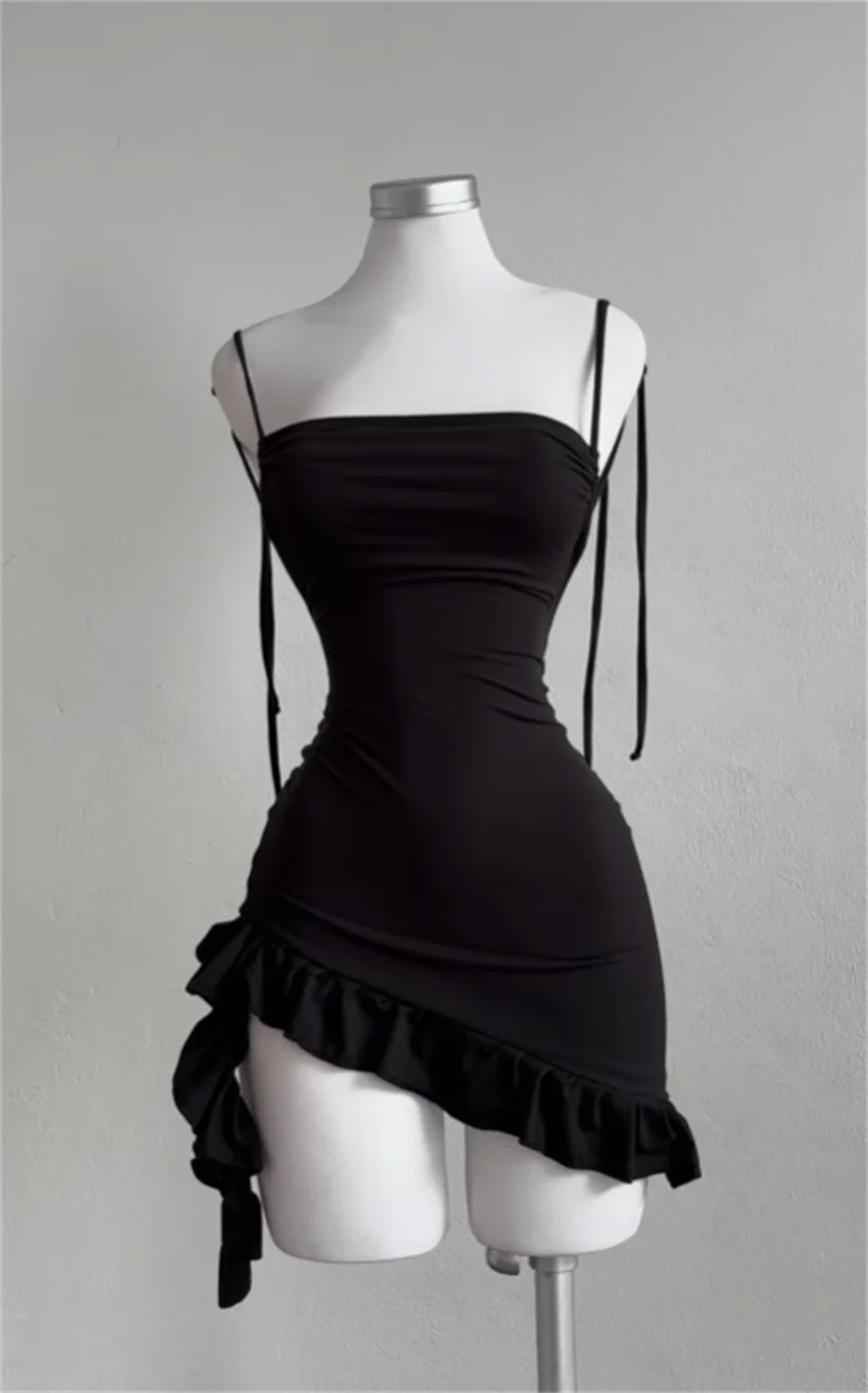 Y2K Backless Lace Up Ruffle Mini Dress For Women
