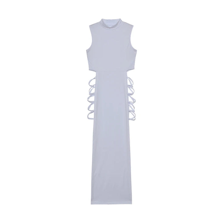 Criss Cross Cut Out Bodycon Dress Mock Neck