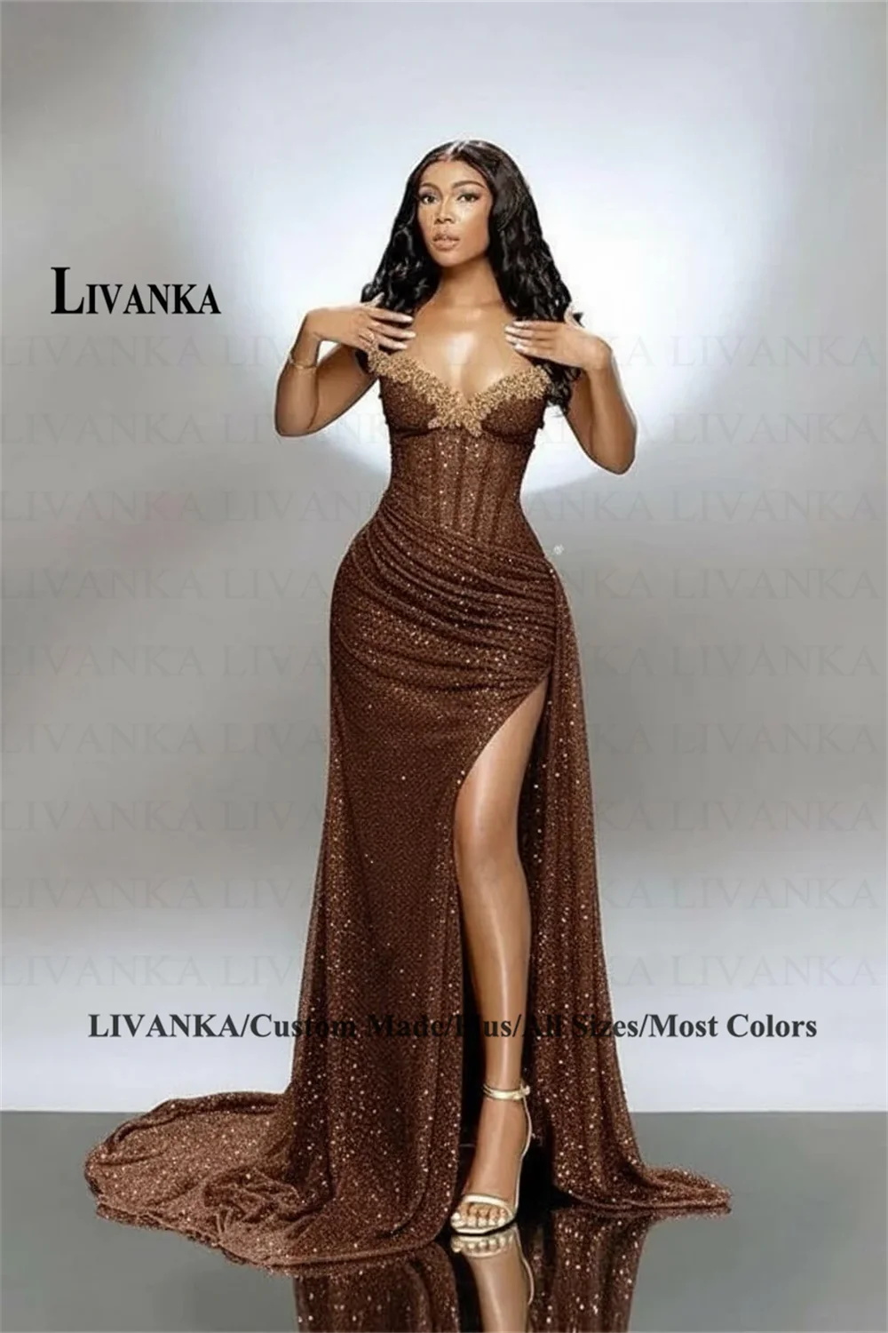 Livanka Sweetheart Mermaid Evening Dress Side Split High Waist Prom Gown With Beading