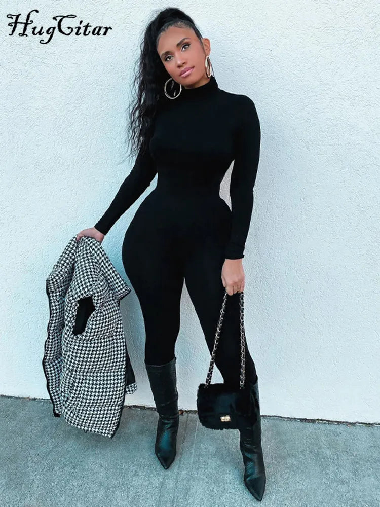 Hugcitar Long Sleeve Turtleneck Bodycon Jumpsuit