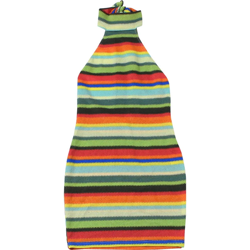 Luxurious Knit Stretch Stripe Halter Dress