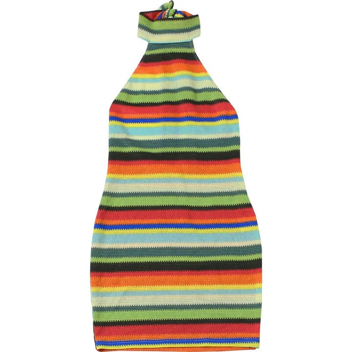 Luxurious Knit Stretch Stripe Halter Dress