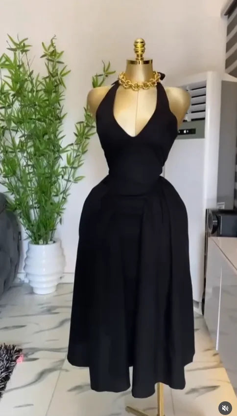 Halter Neck Backless Maxi Dress For Party Evening