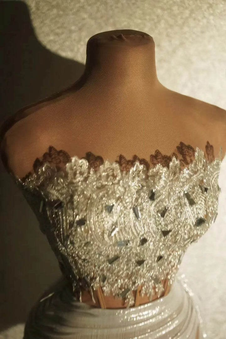 Signature Gold Applique Strapless Bodycon Dress
