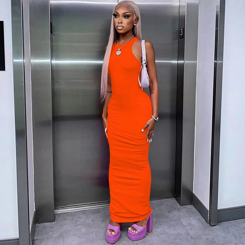 Luxury Architectural Ribbed Sleeveless Maxi Dress
