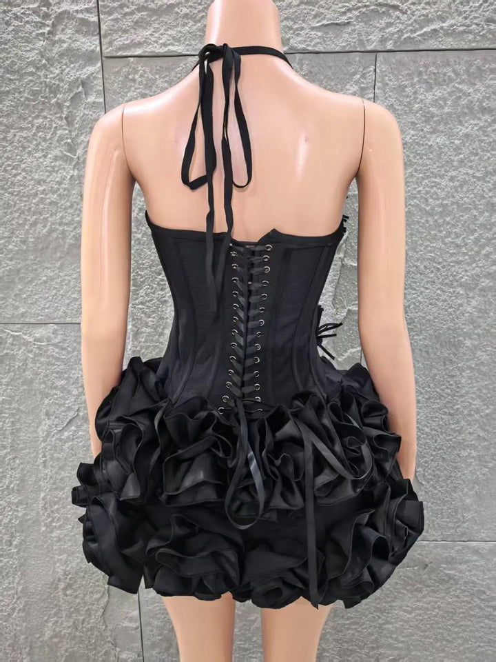 Black Floral Two Piece Strapless Bodycon Dress