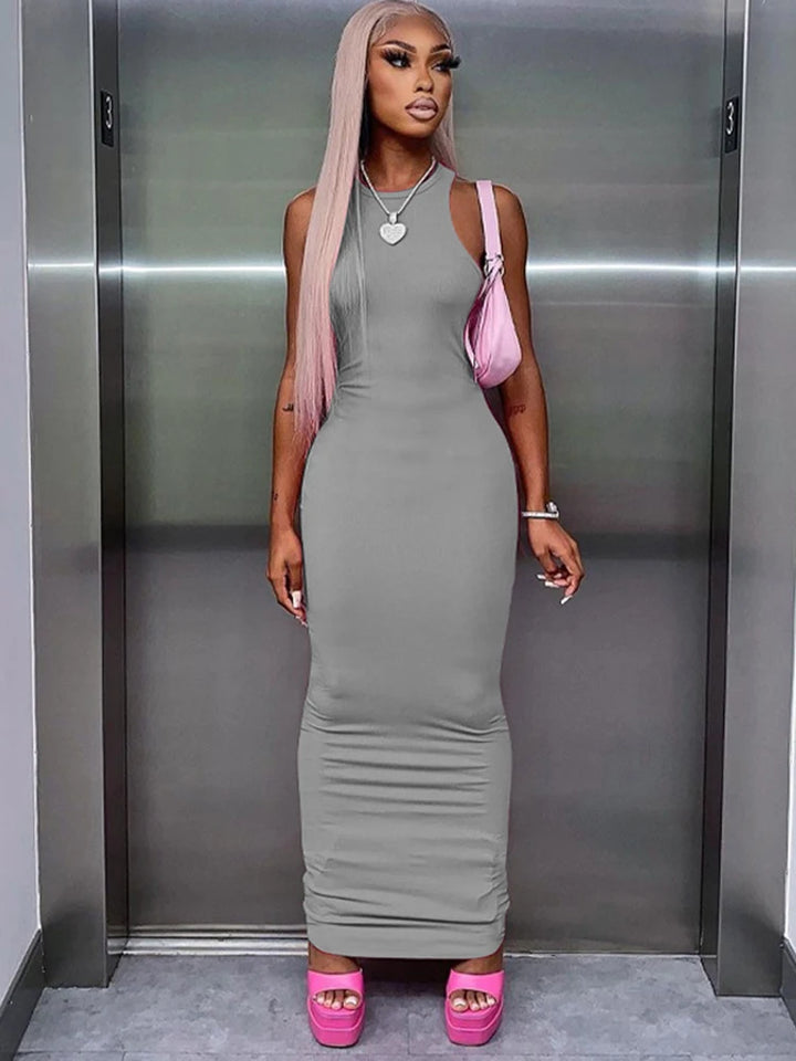 Hugcitar Ribbed Y2K Sleeveless Bodycon Maxi Dress