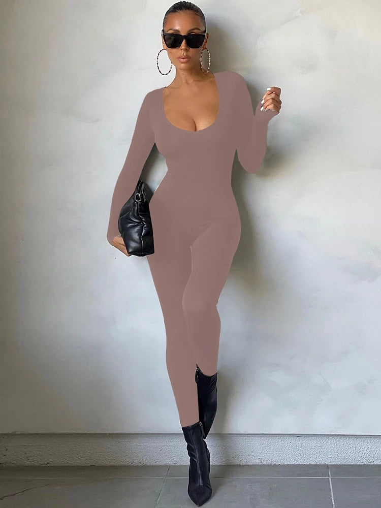 Slim Long Sleeve Knitted Jumpsuit For Women