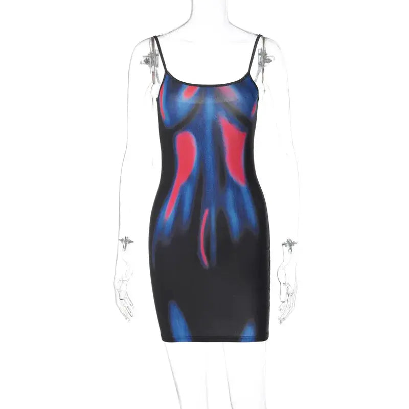 Fashion Printing Bodycon Dress For Women Summer Y2k Clothes Spaghetti Strap Mini Vestidos De Mujer Sleeveless One Piece Outfits