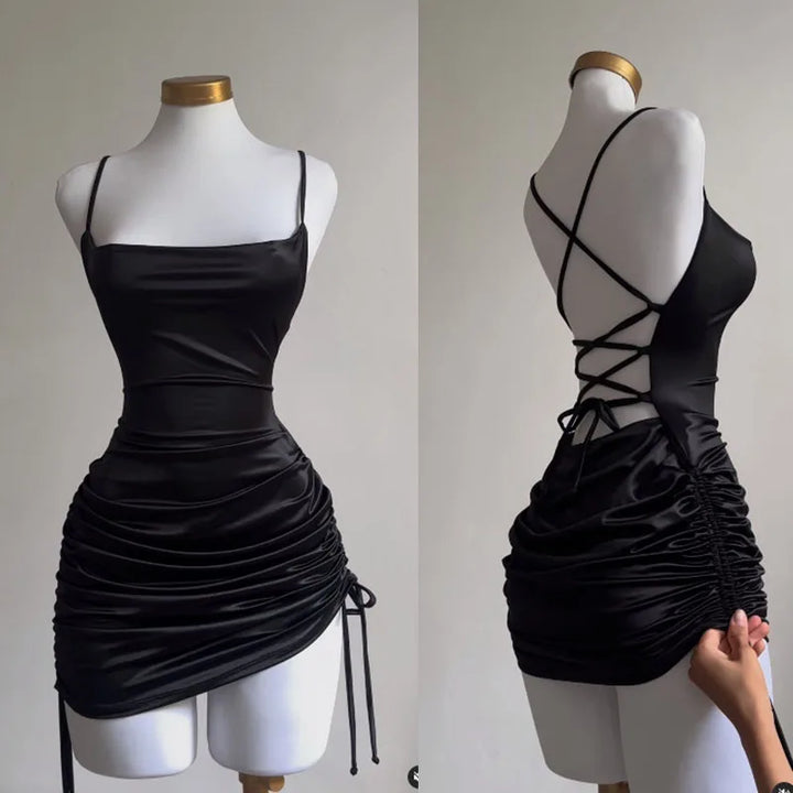 Sexy Sleeveless Backless Bodycon Mini Dress Satin