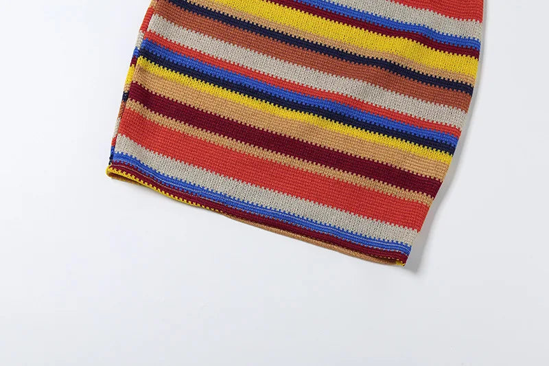 Luxurious Knit Stretch Stripe Halter Dress