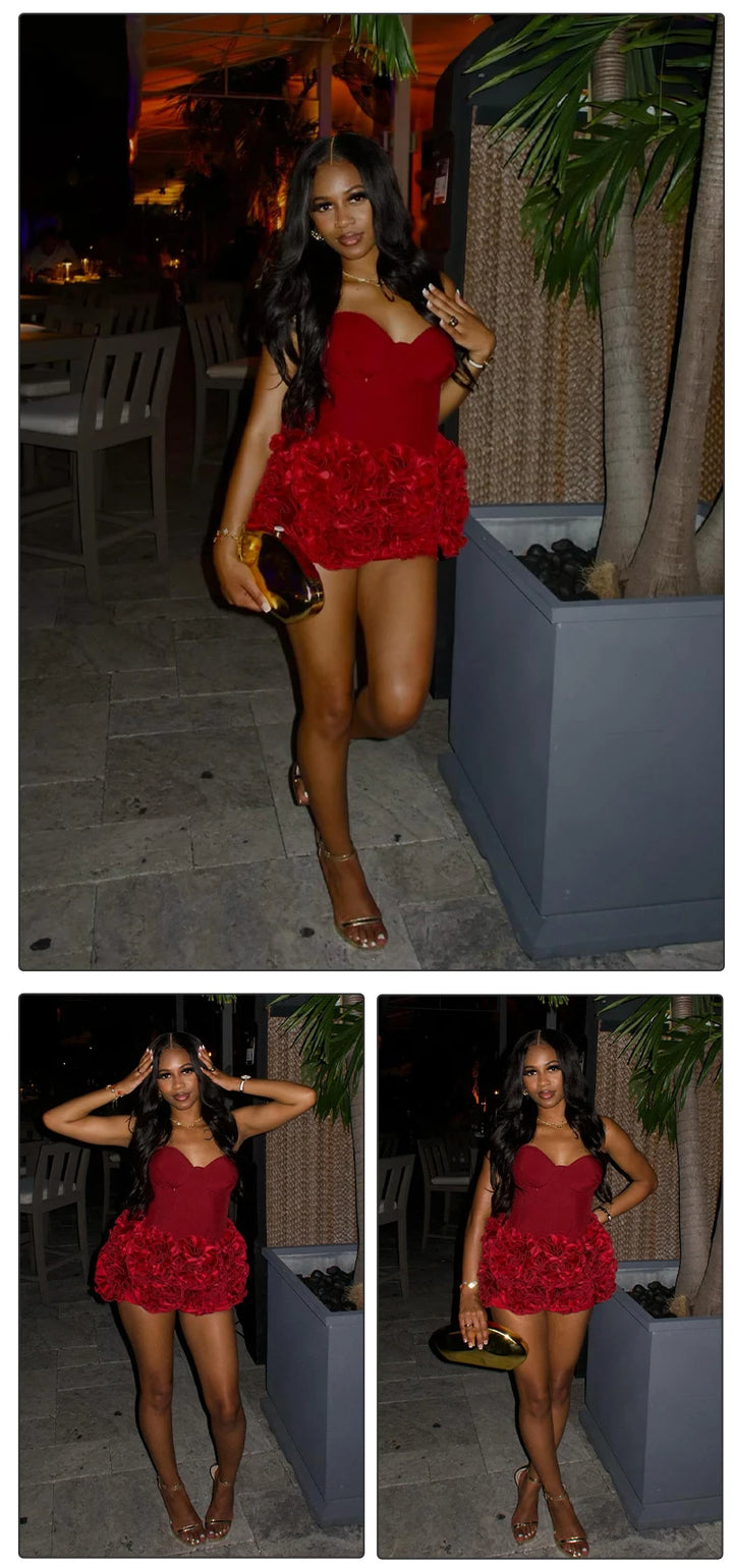 Vj Gochi Signature Red Holiday Cocktail Dress