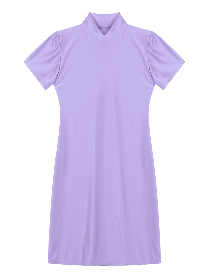 Signature Glossy Mock Neck Mini Dress For Tropical