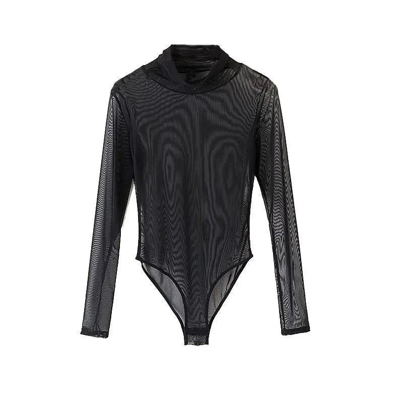 Stylish Mesh Bodysuit For Women See Through Long Sleeve