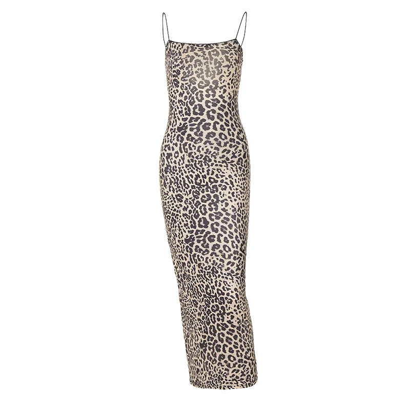 Hugcitar Leopard Backless Bodycon Maxi Dress