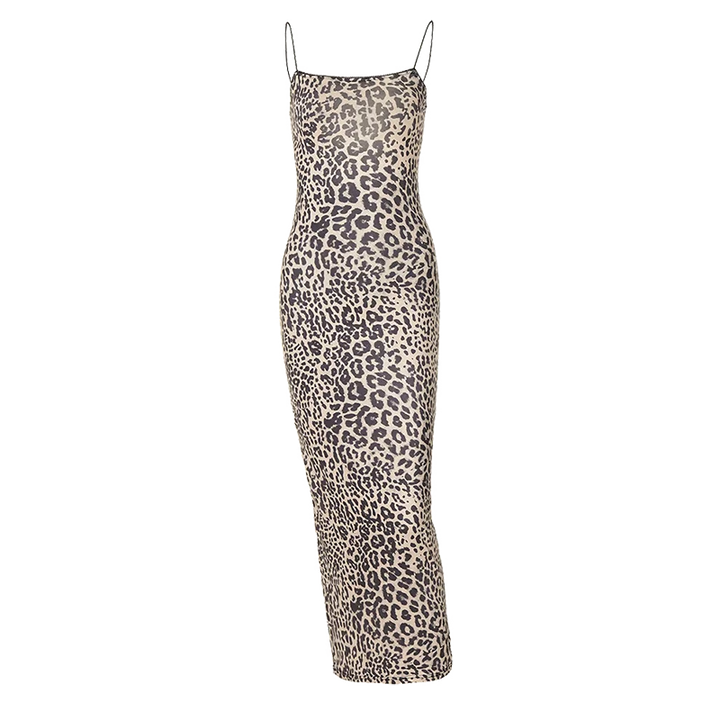 Hugcitar Leopard Backless Bodycon Maxi Dress