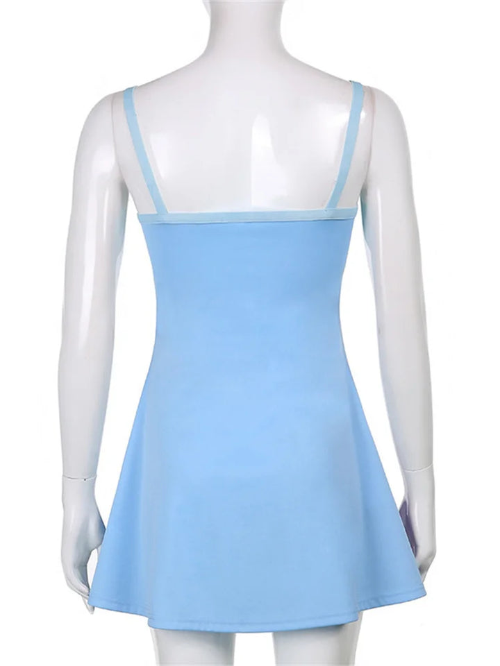 Y2K Suspender A Line Satin Sundress With U Neck