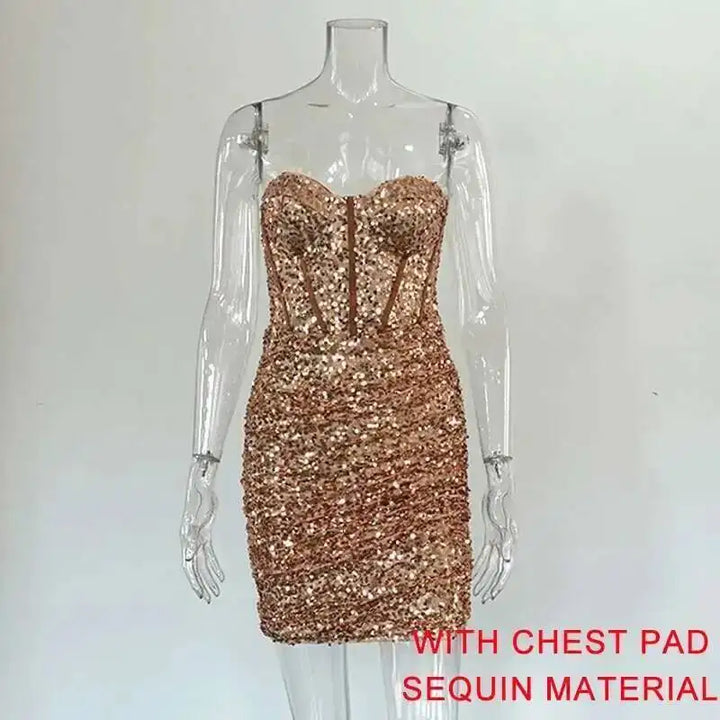Giyu Strapless Night Club Glitter Bodycon Dress