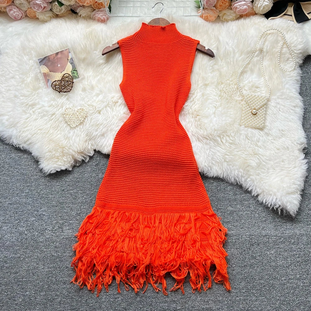 Yuoomuoo Sleeveless Knit Mini Dress Openwork