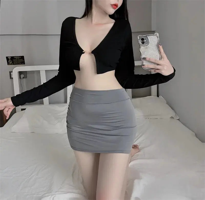 2026NEW High Waist Sexy Casual Black White Bodycon Pencil Mini Skirts Wrap Hip silk Short Skirt for Women Night Club Wear summer